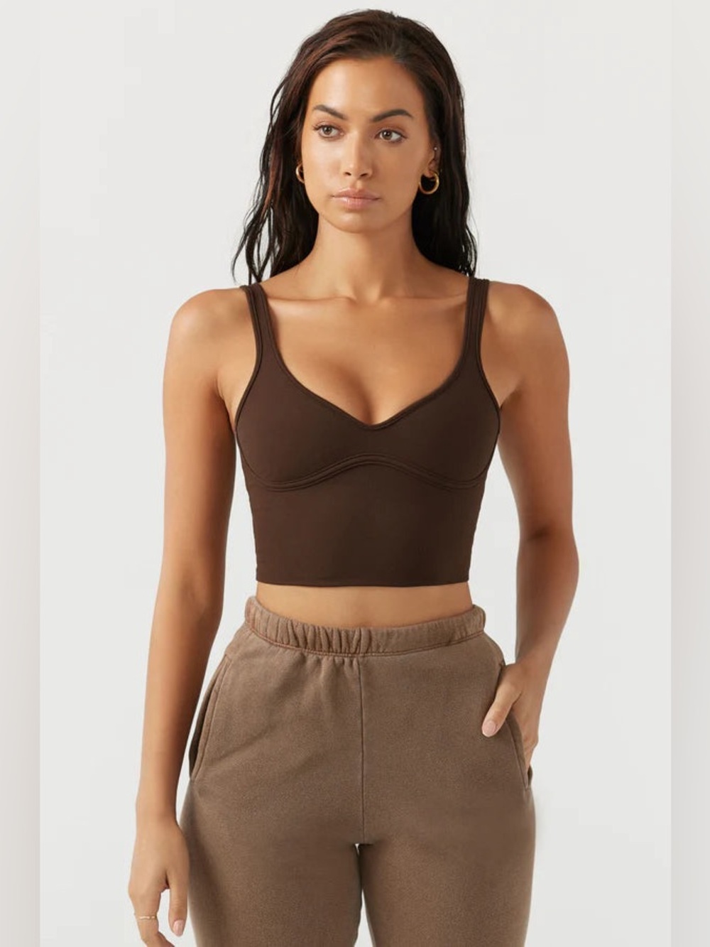Joah Brown Contour Crop Tank in Suede Umber - Picture 7 of 8
